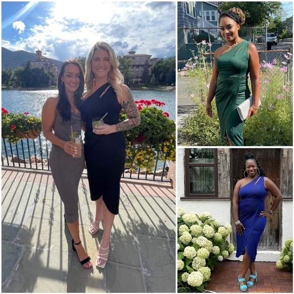 NWT Prettygarden Black One Shoulder Ruched Cocktail Formal Knee Midi Dress L - Picture 10 of 15